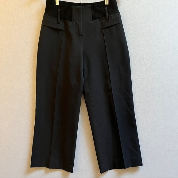 M Siamo Solid Black Ribbed Knit Waist Straight Leg Trouser Pants Sz 6 - Picture 2 of 11
